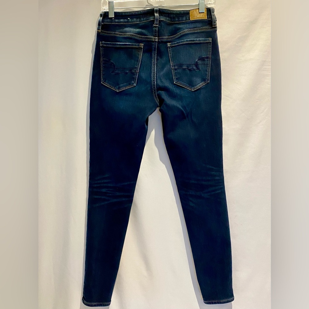American Eagle Dark Wash Hi-Rise Stretch Jeggings, size 8L - Picture 3 of 7